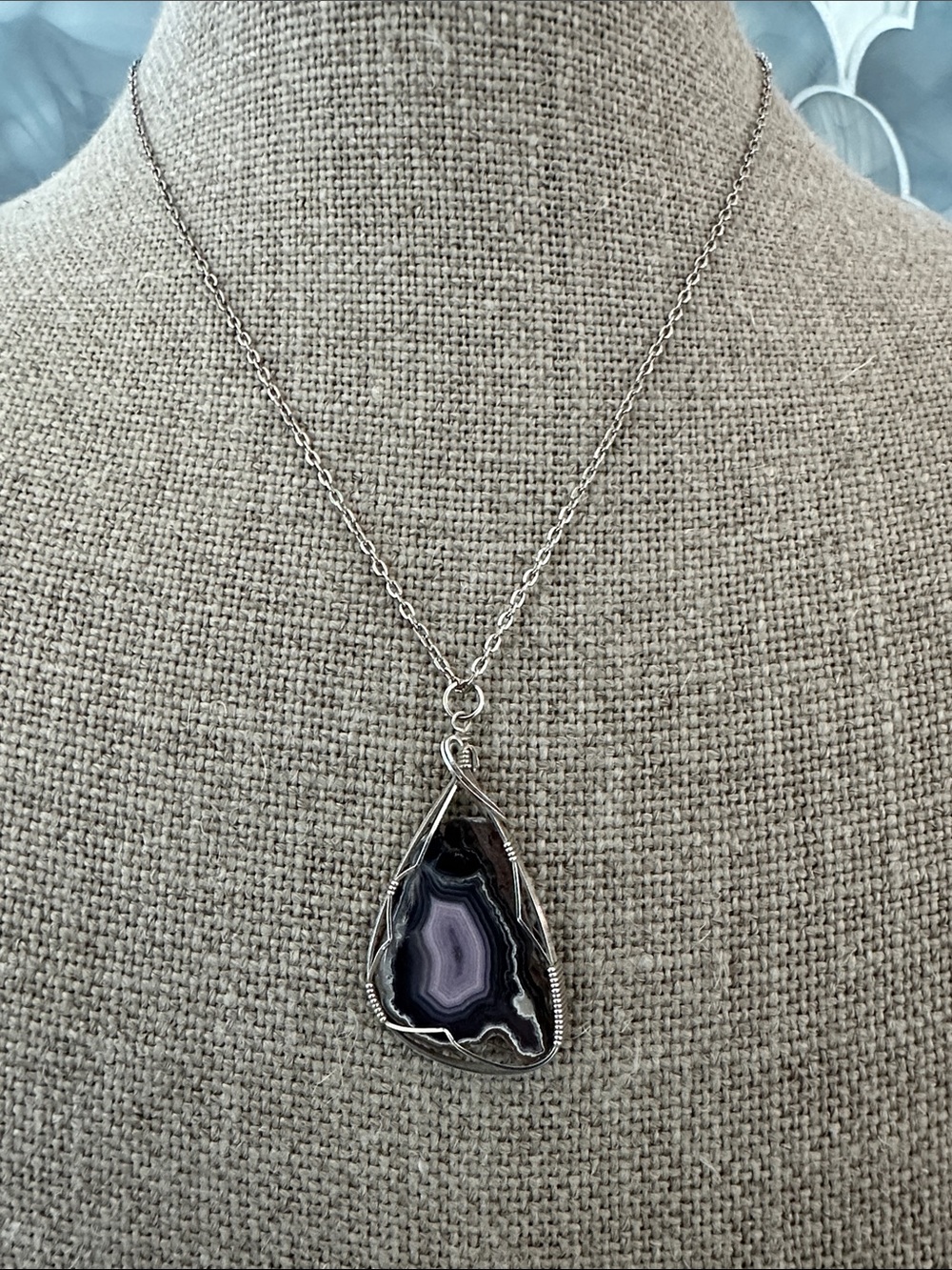Handcrafted Silver Wire-Wrapped Purple Agate Pendant Necklace
